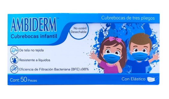 Cubrebocas ambiderm 3 pliegos elastico