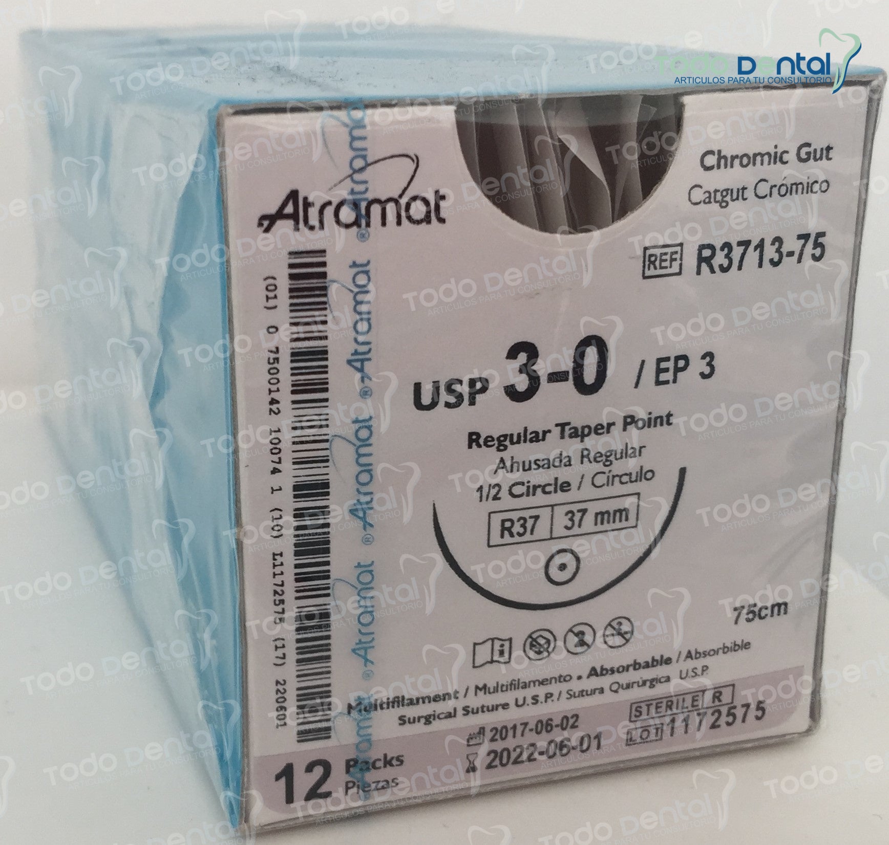 Ccromico 75cm 3-0 26mm 1/2 ahusada CC223026B0P