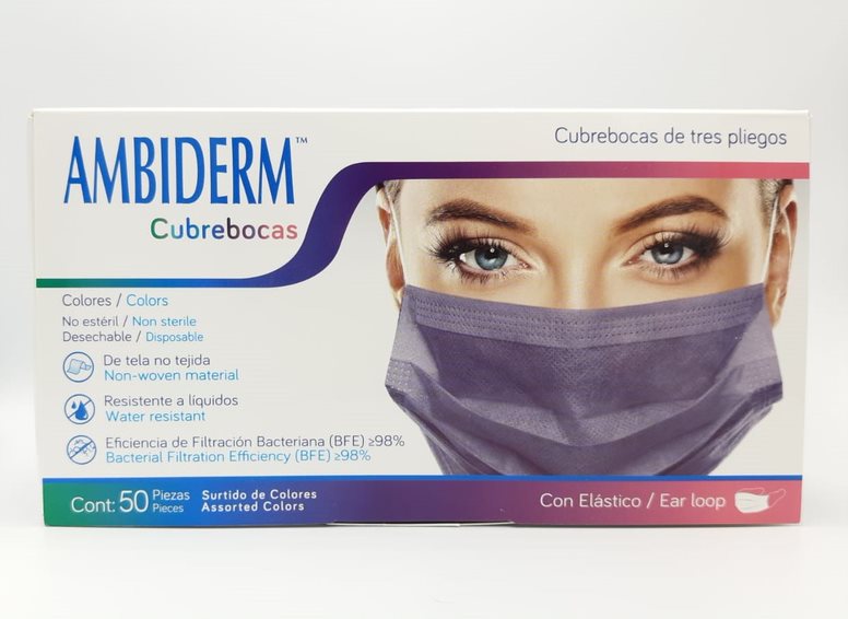 Cubrebocas ambiderm 3 pliegos elastico