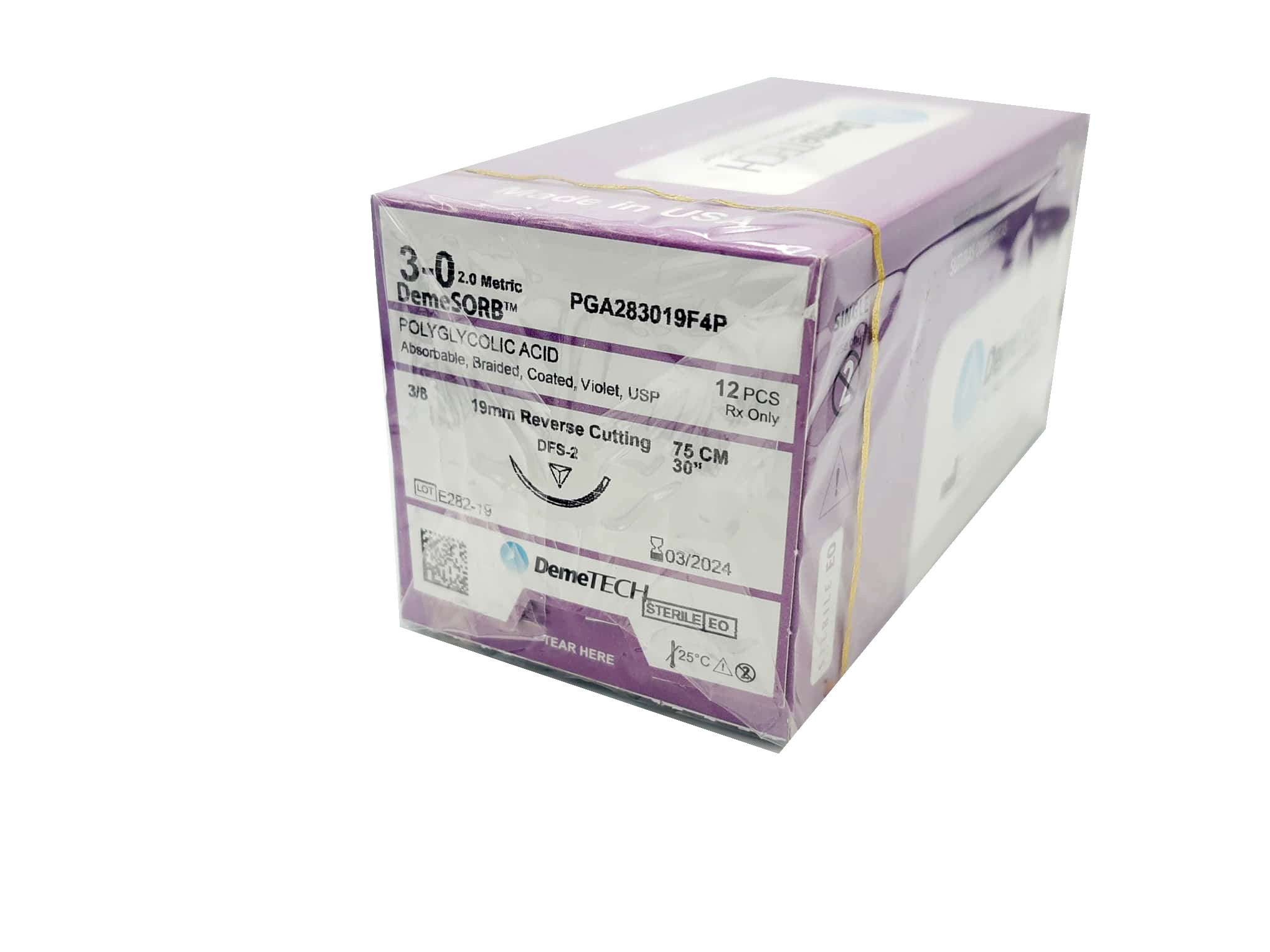 PGA283019F4P APG 75cm 3-0 19mm 3/8 Violeta Reverso Cortante